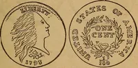 An illustration from The rare coins of America, England, Ireland, Scotland, France, Germany, and Spain ... a complete list of and prices paid for rare American ... coins, fractional currency, colonial, continental and Confederate paper money; a list of all counterfeit U. S. Treasury and national bank notes and Canadian banks notes, and how to detect them; the market value of all nations' coins and bank notes in U.S. money; a list of and prices paid for rare English, Irish, Scotch, French, German and Spanish coins. Illustrated with about 150 cuts (1889)