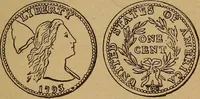 An illustration from The rare coins of America, England, Ireland, Scotland, France, Germany, and Spain ... a complete list of and prices paid for rare American ... coins, fractional currency, colonial, continental and Confederate paper money; a list of all counterfeit U. S. Treasury and national bank notes and Canadian banks notes, and how to detect them; the market value of all nations' coins and bank notes in U.S. money; a list of and prices paid for rare English, Irish, Scotch, French, German and Spanish coins. Illustrated with about 150 cuts (1889)