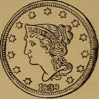 An illustration from The rare coins of America, England, Ireland, Scotland, France, Germany, and Spain ... a complete list of and prices paid for rare American ... coins, fractional currency, colonial, continental and Confederate paper money; a list of all counterfeit U. S. Treasury and national bank notes and Canadian banks notes, and how to detect them; the market value of all nations' coins and bank notes in U.S. money; a list of and prices paid for rare English, Irish, Scotch, French, German and Spanish coins. Illustrated with about 150 cuts (1889)