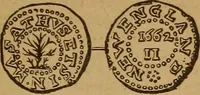 An illustration from The rare coins of America, England, Ireland, Scotland, France, Germany, and Spain ... a complete list of and prices paid for rare American ... coins, fractional currency, colonial, continental and Confederate paper money; a list of all counterfeit U. S. Treasury and national bank notes and Canadian banks notes, and how to detect them; the market value of all nations' coins and bank notes in U.S. money; a list of and prices paid for rare English, Irish, Scotch, French, German and Spanish coins. Illustrated with about 150 cuts (1889)