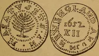 An illustration from The rare coins of America, England, Ireland, Scotland, France, Germany, and Spain ... a complete list of and prices paid for rare American ... coins, fractional currency, colonial, continental and Confederate paper money; a list of all counterfeit U. S. Treasury and national bank notes and Canadian banks notes, and how to detect them; the market value of all nations' coins and bank notes in U.S. money; a list of and prices paid for rare English, Irish, Scotch, French, German and Spanish coins. Illustrated with about 150 cuts (1889)