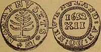 An illustration from The rare coins of America, England, Ireland, Scotland, France, Germany, and Spain ... a complete list of and prices paid for rare American ... coins, fractional currency, colonial, continental and Confederate paper money; a list of all counterfeit U. S. Treasury and national bank notes and Canadian banks notes, and how to detect them; the market value of all nations' coins and bank notes in U.S. money; a list of and prices paid for rare English, Irish, Scotch, French, German and Spanish coins. Illustrated with about 150 cuts (1889)