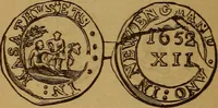 An illustration from The rare coins of America, England, Ireland, Scotland, France, Germany, and Spain ... a complete list of and prices paid for rare American ... coins, fractional currency, colonial, continental and Confederate paper money; a list of all counterfeit U. S. Treasury and national bank notes and Canadian banks notes, and how to detect them; the market value of all nations' coins and bank notes in U.S. money; a list of and prices paid for rare English, Irish, Scotch, French, German and Spanish coins. Illustrated with about 150 cuts (1889)