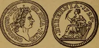An illustration from The rare coins of America, England, Ireland, Scotland, France, Germany, and Spain ... a complete list of and prices paid for rare American ... coins, fractional currency, colonial, continental and Confederate paper money; a list of all counterfeit U. S. Treasury and national bank notes and Canadian banks notes, and how to detect them; the market value of all nations' coins and bank notes in U.S. money; a list of and prices paid for rare English, Irish, Scotch, French, German and Spanish coins. Illustrated with about 150 cuts (1889)