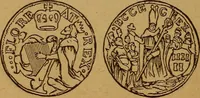 An illustration from The rare coins of America, England, Ireland, Scotland, France, Germany, and Spain ... a complete list of and prices paid for rare American ... coins, fractional currency, colonial, continental and Confederate paper money; a list of all counterfeit U. S. Treasury and national bank notes and Canadian banks notes, and how to detect them; the market value of all nations' coins and bank notes in U.S. money; a list of and prices paid for rare English, Irish, Scotch, French, German and Spanish coins. Illustrated with about 150 cuts (1889)