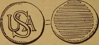 An illustration from The rare coins of America, England, Ireland, Scotland, France, Germany, and Spain ... a complete list of and prices paid for rare American ... coins, fractional currency, colonial, continental and Confederate paper money; a list of all counterfeit U. S. Treasury and national bank notes and Canadian banks notes, and how to detect them; the market value of all nations' coins and bank notes in U.S. money; a list of and prices paid for rare English, Irish, Scotch, French, German and Spanish coins. Illustrated with about 150 cuts (1889)