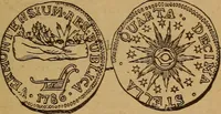 An illustration from The rare coins of America, England, Ireland, Scotland, France, Germany, and Spain ... a complete list of and prices paid for rare American ... coins, fractional currency, colonial, continental and Confederate paper money; a list of all counterfeit U. S. Treasury and national bank notes and Canadian banks notes, and how to detect them; the market value of all nations' coins and bank notes in U.S. money; a list of and prices paid for rare English, Irish, Scotch, French, German and Spanish coins. Illustrated with about 150 cuts (1889)