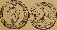 An illustration from The rare coins of America, England, Ireland, Scotland, France, Germany, and Spain ... a complete list of and prices paid for rare American ... coins, fractional currency, colonial, continental and Confederate paper money; a list of all counterfeit U. S. Treasury and national bank notes and Canadian banks notes, and how to detect them; the market value of all nations' coins and bank notes in U.S. money; a list of and prices paid for rare English, Irish, Scotch, French, German and Spanish coins. Illustrated with about 150 cuts (1889)