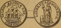 An illustration from The rare coins of America, England, Ireland, Scotland, France, Germany, and Spain ... a complete list of and prices paid for rare American ... coins, fractional currency, colonial, continental and Confederate paper money; a list of all counterfeit U. S. Treasury and national bank notes and Canadian banks notes, and how to detect them; the market value of all nations' coins and bank notes in U.S. money; a list of and prices paid for rare English, Irish, Scotch, French, German and Spanish coins. Illustrated with about 150 cuts (1889)