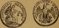 An illustration from The rare coins of America, England, Ireland, Scotland, France, Germany, and Spain ... a complete list of and prices paid for rare American ... coins, fractional currency, colonial, continental and Confederate paper money; a list of all counterfeit U. S. Treasury and national bank notes and Canadian banks notes, and how to detect them; the market value of all nations' coins and bank notes in U.S. money; a list of and prices paid for rare English, Irish, Scotch, French, German and Spanish coins. Illustrated with about 150 cuts (1889)