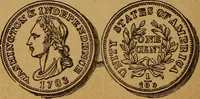 An illustration from The rare coins of America, England, Ireland, Scotland, France, Germany, and Spain ... a complete list of and prices paid for rare American ... coins, fractional currency, colonial, continental and Confederate paper money; a list of all counterfeit U. S. Treasury and national bank notes and Canadian banks notes, and how to detect them; the market value of all nations' coins and bank notes in U.S. money; a list of and prices paid for rare English, Irish, Scotch, French, German and Spanish coins. Illustrated with about 150 cuts (1889)
