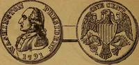 An illustration from The rare coins of America, England, Ireland, Scotland, France, Germany, and Spain ... a complete list of and prices paid for rare American ... coins, fractional currency, colonial, continental and Confederate paper money; a list of all counterfeit U. S. Treasury and national bank notes and Canadian banks notes, and how to detect them; the market value of all nations' coins and bank notes in U.S. money; a list of and prices paid for rare English, Irish, Scotch, French, German and Spanish coins. Illustrated with about 150 cuts (1889)