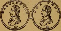 An illustration from The rare coins of America, England, Ireland, Scotland, France, Germany, and Spain ... a complete list of and prices paid for rare American ... coins, fractional currency, colonial, continental and Confederate paper money; a list of all counterfeit U. S. Treasury and national bank notes and Canadian banks notes, and how to detect them; the market value of all nations' coins and bank notes in U.S. money; a list of and prices paid for rare English, Irish, Scotch, French, German and Spanish coins. Illustrated with about 150 cuts (1889)
