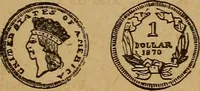 An illustration from The rare coins of America, England, Ireland, Scotland, France, Germany, and Spain ... a complete list of and prices paid for rare American ... coins, fractional currency, colonial, continental and Confederate paper money; a list of all counterfeit U. S. Treasury and national bank notes and Canadian banks notes, and how to detect them; the market value of all nations' coins and bank notes in U.S. money; a list of and prices paid for rare English, Irish, Scotch, French, German and Spanish coins. Illustrated with about 150 cuts (1889)