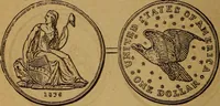 An illustration from The rare coins of America, England, Ireland, Scotland, France, Germany, and Spain ... a complete list of and prices paid for rare American ... coins, fractional currency, colonial, continental and Confederate paper money; a list of all counterfeit U. S. Treasury and national bank notes and Canadian banks notes, and how to detect them; the market value of all nations' coins and bank notes in U.S. money; a list of and prices paid for rare English, Irish, Scotch, French, German and Spanish coins. Illustrated with about 150 cuts (1889)
