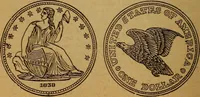 An illustration from The rare coins of America, England, Ireland, Scotland, France, Germany, and Spain ... a complete list of and prices paid for rare American ... coins, fractional currency, colonial, continental and Confederate paper money; a list of all counterfeit U. S. Treasury and national bank notes and Canadian banks notes, and how to detect them; the market value of all nations' coins and bank notes in U.S. money; a list of and prices paid for rare English, Irish, Scotch, French, German and Spanish coins. Illustrated with about 150 cuts (1889)