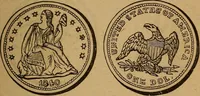 An illustration from The rare coins of America, England, Ireland, Scotland, France, Germany, and Spain ... a complete list of and prices paid for rare American ... coins, fractional currency, colonial, continental and Confederate paper money; a list of all counterfeit U. S. Treasury and national bank notes and Canadian banks notes, and how to detect them; the market value of all nations' coins and bank notes in U.S. money; a list of and prices paid for rare English, Irish, Scotch, French, German and Spanish coins. Illustrated with about 150 cuts (1889)