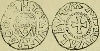 An illustration from Recherche des monnaies mérovingiennes du Cenomannicum (1883)