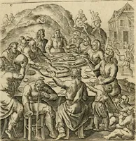 Picture 9 of 31 from Recht ghebruyck ende misbruyck van tydlicke have : welckers sin-rijcke af-beeldingen van D.V. Coornhert zyn bedacht, oock met zyn eygen hand in 't koper gesneden : hier by is gevoegt 't bedrogh des wereldts, of het luije en leckere leven door Pandolphus Collenutius, mede den lof-zang van 't goud, oock gedichten op den A.B.C. alles in seer leer-lycken dicht seer stichtelyck en vermakelyck gestelt (1620), leaf 21