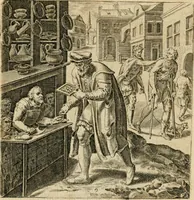 Picture 11 of 31 from Recht ghebruyck ende misbruyck van tydlicke have : welckers sin-rijcke af-beeldingen van D.V. Coornhert zyn bedacht, oock met zyn eygen hand in 't koper gesneden : hier by is gevoegt 't bedrogh des wereldts, of het luije en leckere leven door Pandolphus Collenutius, mede den lof-zang van 't goud, oock gedichten op den A.B.C. alles in seer leer-lycken dicht seer stichtelyck en vermakelyck gestelt (1620), leaf 25