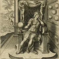An illustration from Recht ghebruyck ende misbruyck van tydlicke have : welckers sin-rijcke af-beeldingen van D.V. Coornhert zyn bedacht, oock met zyn eygen hand in 't koper gesneden : hier by is gevoegt 't bedrogh des wereldts, of het luije en leckere leven door Pandolphus Collenutius, mede den lof-zang van 't goud, oock gedichten op den A.B.C. alles in seer leer-lycken dicht seer stichtelyck en vermakelyck gestelt (1620)