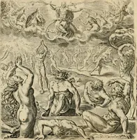 Picture 27 of 31 from Recht ghebruyck ende misbruyck van tydlicke have : welckers sin-rijcke af-beeldingen van D.V. Coornhert zyn bedacht, oock met zyn eygen hand in 't koper gesneden : hier by is gevoegt 't bedrogh des wereldts, of het luije en leckere leven door Pandolphus Collenutius, mede den lof-zang van 't goud, oock gedichten op den A.B.C. alles in seer leer-lycken dicht seer stichtelyck en vermakelyck gestelt (1620), leaf 57