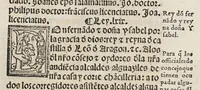 An illustration from Recopilacio[n] de algunas bullas del summo pontifice, co[n]cedidas, en fauor de la jurisdicio[n] real, con todas las pragmaticas, y algunas leyes del reyno, hechas para la buena gouernacion y guarda de la justicia y muchas pragmaticas y leyes añadidas q[ue] hasta aqui no fueron impressas. : En especial estan añadidas las leyes de Madrid y de los ara[n]zeles y de los paños y lanas y capitulos de corregidores y leyes de toro y leyes de la hermandad, vista y corregida y por orden de leyes puesta. (1550)