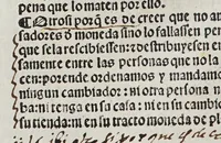 An illustration from Recopilacio[n] de algunas bullas del summo pontifice, co[n]cedidas, en fauor de la jurisdicio[n] real, con todas las pragmaticas, y algunas leyes del reyno, hechas para la buena gouernacion y guarda de la justicia y muchas pragmaticas y leyes añadidas q[ue] hasta aqui no fueron impressas. : En especial estan añadidas las leyes de Madrid y de los ara[n]zeles y de los paños y lanas y capitulos de corregidores y leyes de toro y leyes de la hermandad, vista y corregida y por orden de leyes puesta. (1550)
