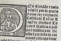 An illustration from Recopilacio[n] de algunas bullas del summo pontifice, co[n]cedidas, en fauor de la jurisdicio[n] real, con todas las pragmaticas, y algunas leyes del reyno, hechas para la buena gouernacion y guarda de la justicia y muchas pragmaticas y leyes añadidas q[ue] hasta aqui no fueron impressas. : En especial estan añadidas las leyes de Madrid y de los ara[n]zeles y de los paños y lanas y capitulos de corregidores y leyes de toro y leyes de la hermandad, vista y corregida y por orden de leyes puesta. (1550)