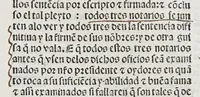 An illustration from Recopilacio[n] de algunas bullas del summo pontifice, co[n]cedidas, en fauor de la jurisdicio[n] real, con todas las pragmaticas, y algunas leyes del reyno, hechas para la buena gouernacion y guarda de la justicia y muchas pragmaticas y leyes añadidas q[ue] hasta aqui no fueron impressas. : En especial estan añadidas las leyes de Madrid y de los ara[n]zeles y de los paños y lanas y capitulos de corregidores y leyes de toro y leyes de la hermandad, vista y corregida y por orden de leyes puesta. (1550)
