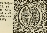 An illustration from Recopilacion de leyes de los reynos de las Indias : mandadas imprimir, y publicar por la magestad catolica del rey don Carlos II, nuestro señor : va dividida en quatro tomos, con el indice general, y al principio de cada tomo el indice especial de los titulos, que contiene (1681)