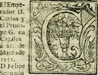 An illustration from Recopilacion de leyes de los reynos de las Indias : mandadas imprimir, y publicar por la magestad catolica del rey don Carlos II, nuestro señor : va dividida en quatro tomos, con el indice general, y al principio de cada tomo el indice especial de los titulos, que contiene (1681)