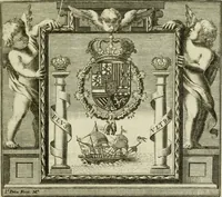 An illustration from Recopilacion de leyes de los reynos de las Indias : mandadas imprimir, y publicar por la magestad catolica del rey don Carlos II, nuestro señor : va dividida en quatro tomos, con el indice general, y al principio de cada tomo el indice especial de los titulos, que contiene (1681)