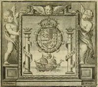 An illustration from Recopilacion de leyes de los reynos de las Indias : mandadas imprimir, y publicar por la magestad catolica del rey don Carlos II, nuestro señor : va dividida en quatro tomos, con el indice general, y al principio de cada tomo el indice especial de los titulos, que contiene (1681)