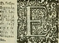 An illustration from Recopilacion de leyes de los reynos de las Indias : mandadas imprimir, y publicar por la magestad catolica del rey don Carlos II, nuestro señor : va dividida en quatro tomos, con el indice general, y al principio de cada tomo el indice especial de los titulos, que contiene (1681)