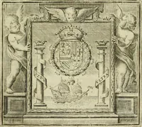 An illustration from Recopilacion de leyes de los reynos de las Indias : mandadas imprimir, y publicar por la magestad catolica del rey don Carlos II, nuestro señor : va dividida en quatro tomos, con el indice general, y al principio de cada tomo el indice especial de los titulos, que contiene (1681)