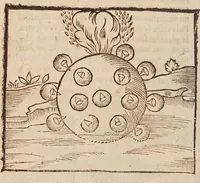 An illustration from Recreations mathematiques : composées de plusieurs problemes, plaisans & facetieux, d'arithmetique, geometrie, astrologie, optique, perspectiue, mechanique, chymie, & d'autres rares & curieux secrets : plusieurs desquels n'ont iamais esté imprimez : premiere et seconde partie : la troisiesme partie contient vn recueil de plusieurs gentilles & recreatiues inuentions de feux d'artifice : la maniere de faire toutes sortes de fuzees, simples & composees : le tout representé par figures (1629)