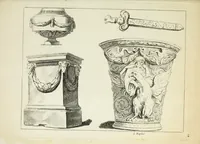 Picture 60 of 68 from Recueil d'antiquités romaines, ou, Voyage d'Italie : composé de 60 planches : dans lequel on trouve divers vases, autels, trepieds, arabesques et autres sujets gravés d'après les dessins que differens artistes ont fait pendant leur séjour en Italie, lesquels jusqu'à présent n'ont point encore été gravés (1771), leaf 112