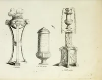 An illustration from Recueil d'antiquités romaines, ou, Voyage d'Italie : composé de 60 planches : dans lequel on trouve divers vases, autels, trepieds, arabesques et autres sujets gravés d'après les dessins que differens artistes ont fait pendant leur séjour en Italie, lesquels jusqu'à présent n'ont point encore été gravés (1771)