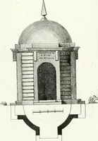 An illustration from Recueil de dessins d'une execution peu dispendieuse : contenans des plans de petites maisons de campagne, petits pavillons de jardins, temples, hermitages, chaumieres, monumens, obélisques, ruines, portails, portes, grilles, bancs de jardins, chaises, volieres, gondoles, ponts, etc. : ouvrage intéressant pour cette classes d'amateurs, qui sans faire de grandes dépenses, sont pourtant bien aises d'embellir leurs jardins d'ornamens nouveaux et pleins de goût (1805)