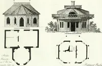 Picture 34 of 140 from Recueil de dessins d'une execution peu dispendieuse : contenans des plans de petites maisons de campagne, petits pavillons de jardins, temples, hermitages, chaumieres, monumens, obélisques, ruines, portails, portes, grilles, bancs de jardins, chaises, volieres, gondoles, ponts, etc. : ouvrage intéressant pour cette classes d'amateurs, qui sans faire de grandes dépenses, sont pourtant bien aises d'embellir leurs jardins d'ornamens nouveaux et pleins de goût (1805), leaf 20
