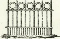 An illustration from Recueil de dessins d'une execution peu dispendieuse : contenans des plans de petites maisons de campagne, petits pavillons de jardins, temples, hermitages, chaumieres, monumens, obélisques, ruines, portails, portes, grilles, bancs de jardins, chaises, volieres, gondoles, ponts, etc. : ouvrage intéressant pour cette classes d'amateurs, qui sans faire de grandes dépenses, sont pourtant bien aises d'embellir leurs jardins d'ornamens nouveaux et pleins de goût (1805)