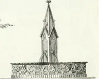 An illustration from Recueil de dessins d'une execution peu dispendieuse : contenans des plans de petites maisons de campagne, petits pavillons de jardins, temples, hermitages, chaumieres, monumens, obélisques, ruines, portails, portes, grilles, bancs de jardins, chaises, volieres, gondoles, ponts, etc. : ouvrage intéressant pour cette classes d'amateurs, qui sans faire de grandes dépenses, sont pourtant bien aises d'embellir leurs jardins d'ornamens nouveaux et pleins de goût (1805)