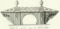 An illustration from Recueil de dessins d'une execution peu dispendieuse : contenans des plans de petites maisons de campagne, petits pavillons de jardins, temples, hermitages, chaumieres, monumens, obélisques, ruines, portails, portes, grilles, bancs de jardins, chaises, volieres, gondoles, ponts, etc. : ouvrage intéressant pour cette classes d'amateurs, qui sans faire de grandes dépenses, sont pourtant bien aises d'embellir leurs jardins d'ornamens nouveaux et pleins de goût (1805)