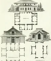 An illustration from Recueil de dessins d'une execution peu dispendieuse : contenans des plans de petites maisons de campagne, petits pavillons de jardins, temples, hermitages, chaumieres, monumens, obélisques, ruines, portails, portes, grilles, bancs de jardins, chaises, volieres, gondoles, ponts, etc. : ouvrage intéressant pour cette classes d'amateurs, qui sans faire de grandes dépenses, sont pourtant bien aises d'embellir leurs jardins d'ornamens nouveaux et pleins de goût (1805)