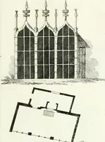 An illustration from Recueil de dessins d'une execution peu dispendieuse : contenans des plans de petites maisons de campagne, petits pavillons de jardins, temples, hermitages, chaumieres, monumens, obélisques, ruines, portails, portes, grilles, bancs de jardins, chaises, volieres, gondoles, ponts, etc. : ouvrage intéressant pour cette classes d'amateurs, qui sans faire de grandes dépenses, sont pourtant bien aises d'embellir leurs jardins d'ornamens nouveaux et pleins de goût (1805)