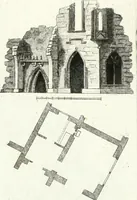 An illustration from Recueil de dessins d'une execution peu dispendieuse : contenans des plans de petites maisons de campagne, petits pavillons de jardins, temples, hermitages, chaumieres, monumens, obélisques, ruines, portails, portes, grilles, bancs de jardins, chaises, volieres, gondoles, ponts, etc. : ouvrage intéressant pour cette classes d'amateurs, qui sans faire de grandes dépenses, sont pourtant bien aises d'embellir leurs jardins d'ornamens nouveaux et pleins de goût (1805)