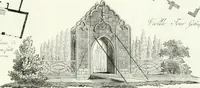 An illustration from Recueil de dessins d'une execution peu dispendieuse : contenans des plans de petites maisons de campagne, petits pavillons de jardins, temples, hermitages, chaumieres, monumens, obélisques, ruines, portails, portes, grilles, bancs de jardins, chaises, volieres, gondoles, ponts, etc. : ouvrage intéressant pour cette classes d'amateurs, qui sans faire de grandes dépenses, sont pourtant bien aises d'embellir leurs jardins d'ornamens nouveaux et pleins de goût (1805)
