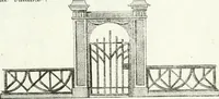 An illustration from Recueil de dessins d'une execution peu dispendieuse : contenans des plans de petites maisons de campagne, petits pavillons de jardins, temples, hermitages, chaumieres, monumens, obélisques, ruines, portails, portes, grilles, bancs de jardins, chaises, volieres, gondoles, ponts, etc. : ouvrage intéressant pour cette classes d'amateurs, qui sans faire de grandes dépenses, sont pourtant bien aises d'embellir leurs jardins d'ornamens nouveaux et pleins de goût (1805)