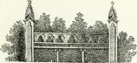 An illustration from Recueil de dessins d'une execution peu dispendieuse : contenans des plans de petites maisons de campagne, petits pavillons de jardins, temples, hermitages, chaumieres, monumens, obélisques, ruines, portails, portes, grilles, bancs de jardins, chaises, volieres, gondoles, ponts, etc. : ouvrage intéressant pour cette classes d'amateurs, qui sans faire de grandes dépenses, sont pourtant bien aises d'embellir leurs jardins d'ornamens nouveaux et pleins de goût (1805)